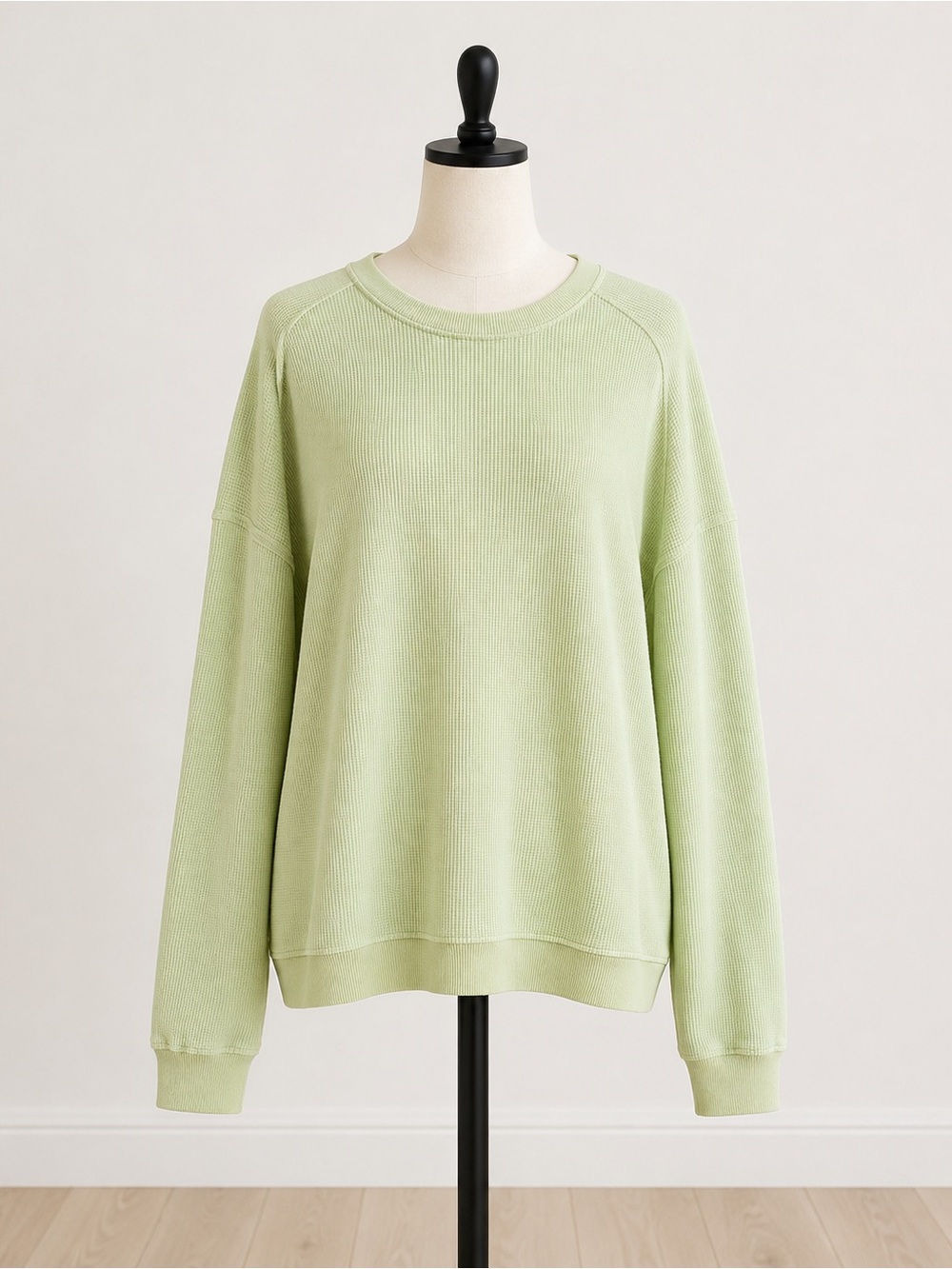 Light Green Oversized Ribbed Sweatshirt - Women's Sweater